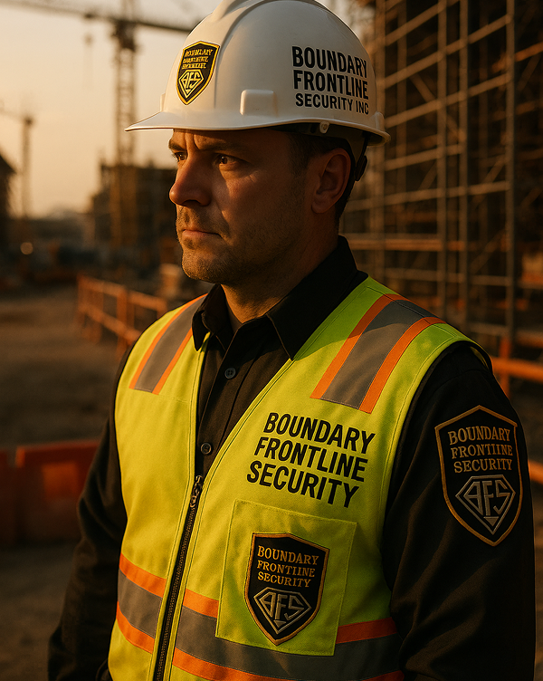 construction man in boundary frontline security uniform