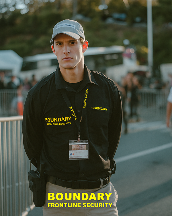 man in boundary frontline security uniform event