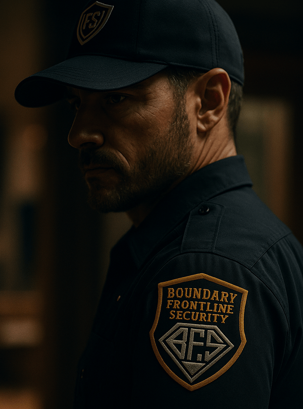 man in. boundary frontline security uniform